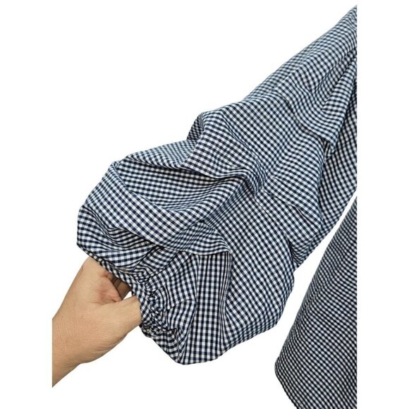Favori Top Sz S 4 6 EU 38 Balloon Ruffle 3/4 Drop Sleeve Cropped Gingham Blue - Picture 8 of 12